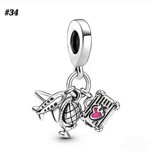 #34 Silver Pink Travel Trio Dangle Charm